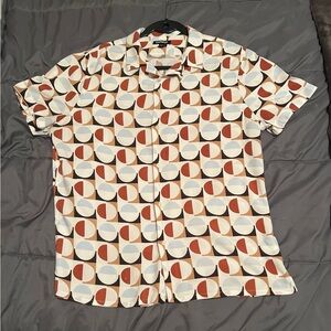 Express Geometric Pattern Casual Button Down Shirt - White, Brown, Black